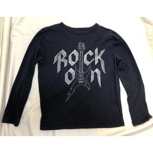 Gap Kids Boys Size 8 Medium Long Sleeve Shirt Navy Blue Rock On Guitar